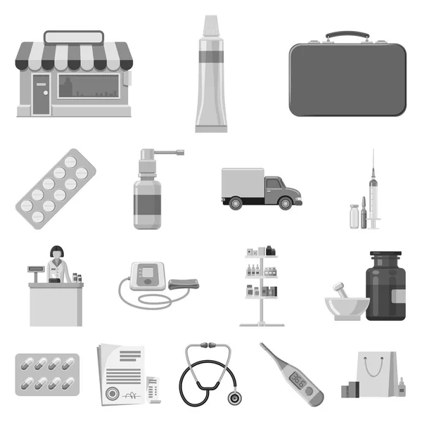 Vektor-Design von Apotheke und Krankenhaus-Symbol. Sammlung von Apotheken und Geschäftsvektorsymbolen für Aktien. — Stockvektor