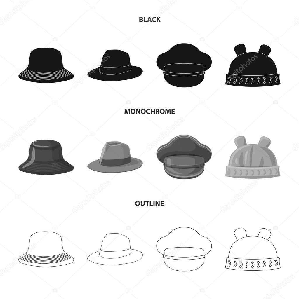 Isolated object of headgear and cap symbol. Collection of headgear and accessory vector icon for stock.