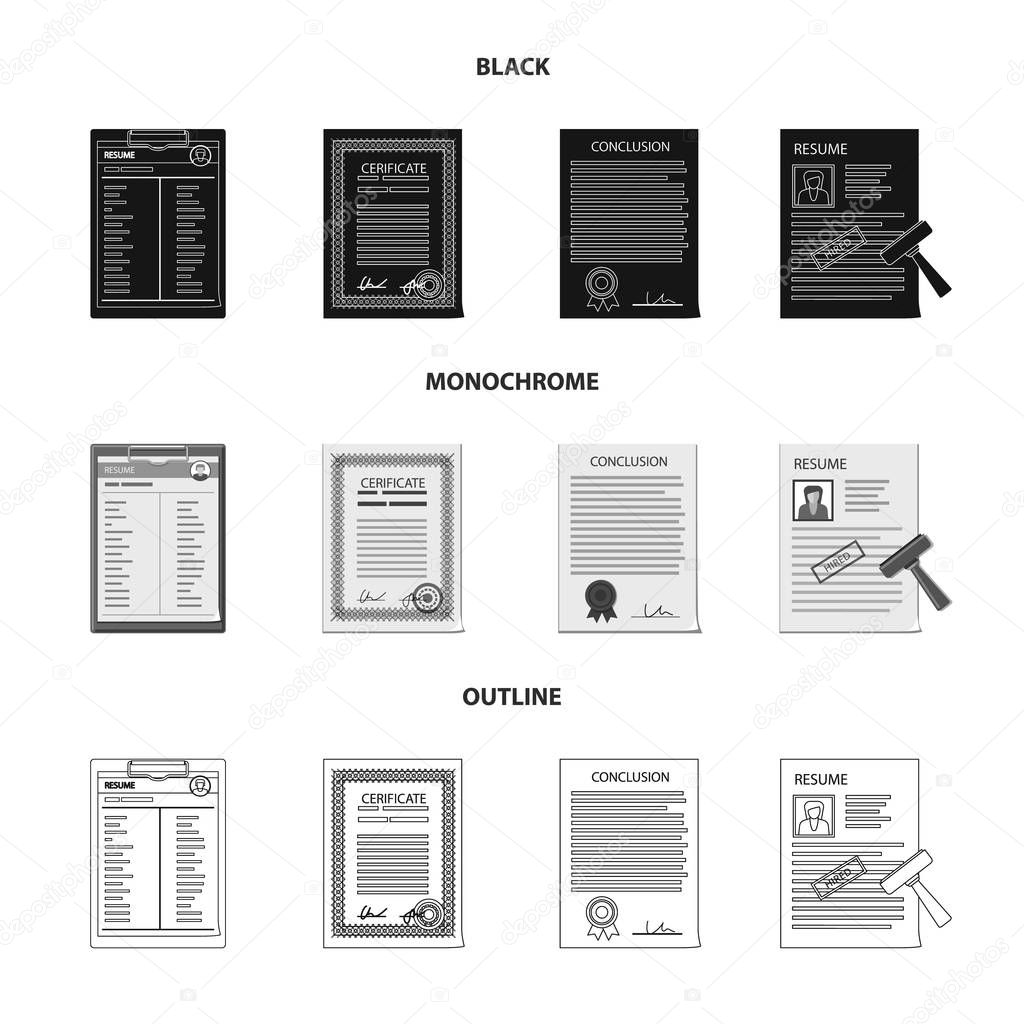 Vector illustration of form and document icon. Collection of form and mark vector icon for stock.