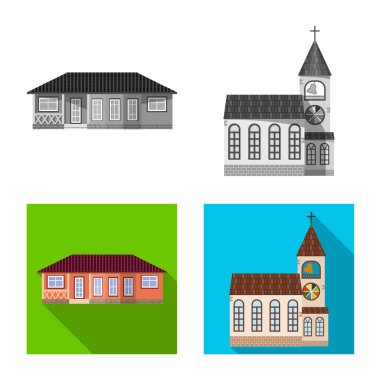 Vektör tasarım bina ve açık simgesi. Bina ve çatı hisse senedi vektör çizim koleksiyonu.