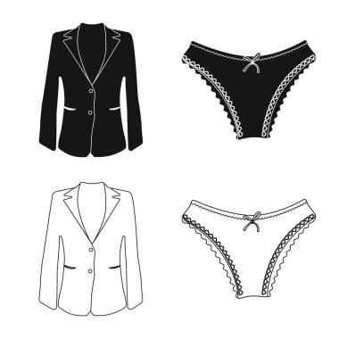 Kadın ve giyim logo vektör tasarımı. Kadın ayarla ve vektör simge stok giyim.