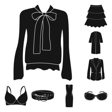 Kadın ve giyim işareti yalıtılmış nesne. Kadın ayarla ve vektör simge stok giyim.