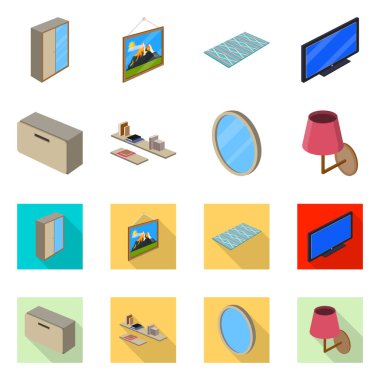 Yatak odası ve oda simge yalıtılmış nesne. Yatak ve mobilya hisse senedi simgesi için web topluluğu.