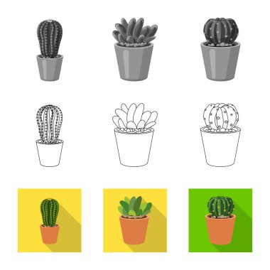 Kaktüs ve pot simge vektör Illustration. Kaktüs ve kaktüsler koleksiyonu vektör hisse senedi simgesi.