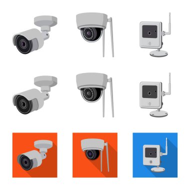 Vektör çizim cctv ve kamera simgesi. Web için cctv ve sistem hisse senedi simgesi kümesi.