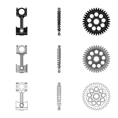 Otomatik ve bölümü simgesi yalıtılmış nesne. Hisse senedi için oto, araba vektör simge topluluğu.