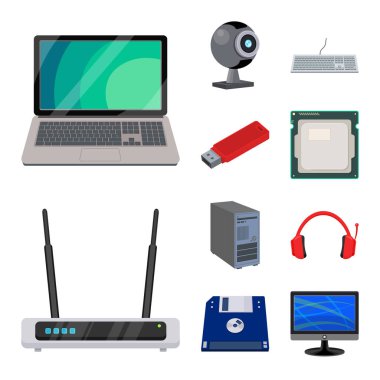 Dizüstü bilgisayar ve aygıt simge vektör tasarımı. Dizüstü bilgisayar ve sunucu hisse senedi simgesi için web topluluğu.