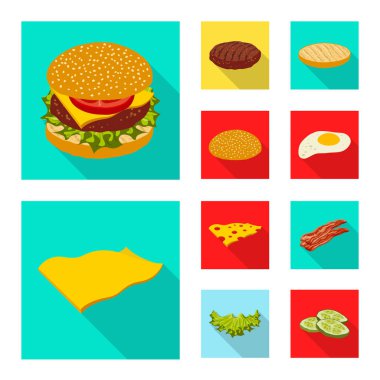 Burger ve sandviç logo vektör tasarımı. Web için burger ve dilim hisse senedi simgesi kümesi.