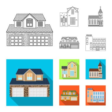 Vektör bina ve açık örnek sembolü. Web için bina ve çatı hisse senedi simgesi kümesi.