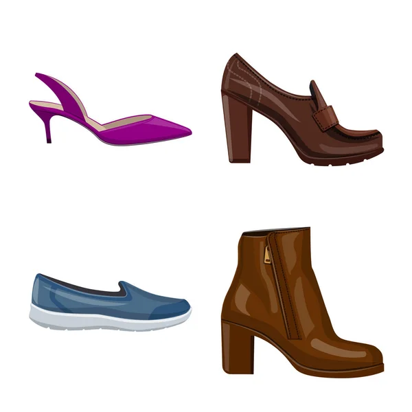 Vektor design av skodon och kvinna symbol. Insamling av skor och fot lager vektorillustration. — Stock vektor