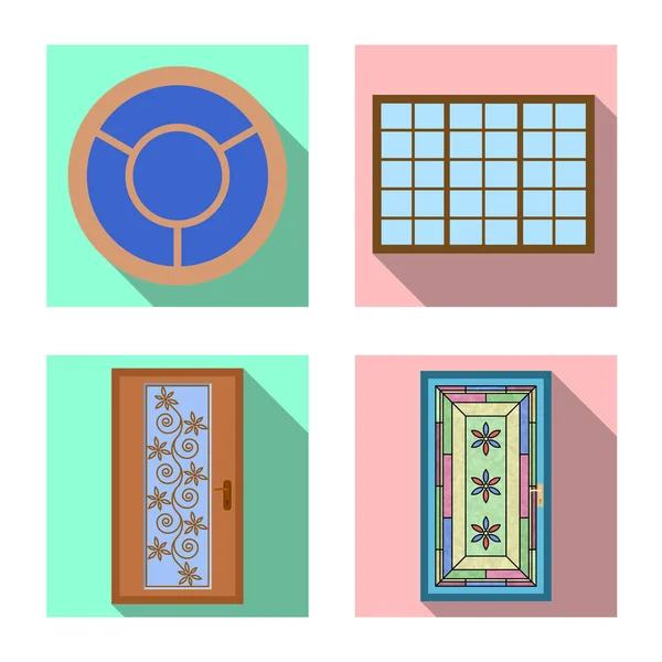 Ізольований об'єкт двері та передній логотип. Набір дверних та дерев'яних наборів Векторні ілюстрації . — стоковий вектор