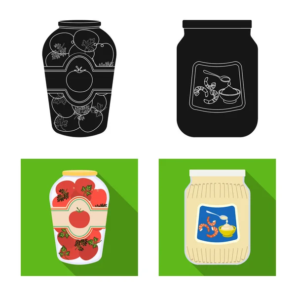 Illustrazione vettoriale di lattina e simbolo alimentare. Set di icone può e pacchetto vettoriale per magazzino . — Vettoriale Stock