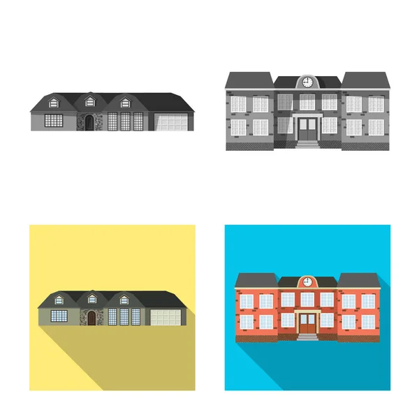 Vektor illustration av byggnaden och fram logotypen. Samling av byggnaden och taket aktiesymbol för webben. — Stock vektor