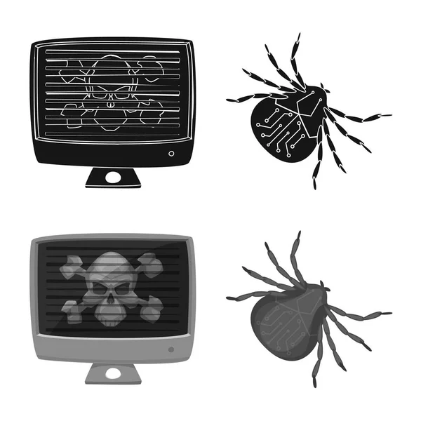 Objet isolé du virus et symbole sécurisé. Collection de virus et de cyber-stock symbole pour le web . — Image vectorielle
