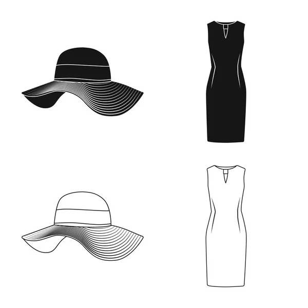 Vector εικονογράφηση της γυναίκας και ρούχα σύμβολο. Σετ από γυναίκα και να φορούν εικονίδιο του φορέα για το απόθεμα. — Διανυσματικό Αρχείο