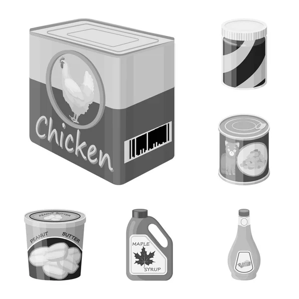 Design vettoriale della lattina e dell'icona del cibo. Raccolta dell'icona del contenitore e del vettore del pacchetto per le azione . — Vettoriale Stock