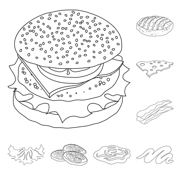 Isoliertes Objekt der Burger und Sandwich-Ikone. Set von Burger und Scheibenvektorsymbol für Aktien. — Stockvektor