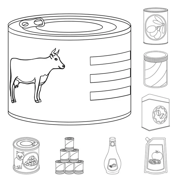Ilustração vetorial de lata e logotipo da comida. Coleção de lata e pacote de símbolo de estoque para web . — Vetor de Stock