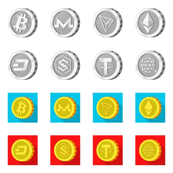 Objet isolé de crypto-monnaie et symbole de pièce de monnaie. Ensemble d'illustration vectorielle crypto-monnaie et crypto-stock . — Image vectorielle