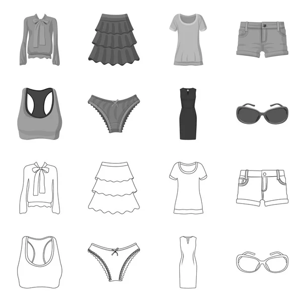 Objeto aislado de la mujer y el icono de la ropa. Conjunto de mujer y desgaste símbolo de stock para la web . — Vector de stock