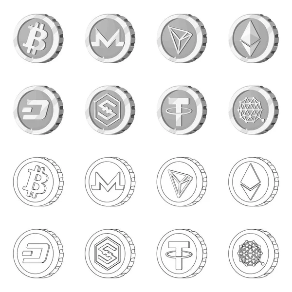 Vector illustration of cryptocurrency and coin symbol. Collection of cryptocurrency and crypto stock vector illustration. — Stock Vector
