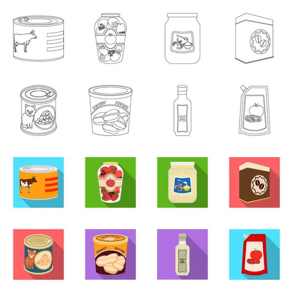 Ilustración vectorial de lata y símbolo de comida. Colección de ilustración de vectores de latas y paquetes . — Archivo Imágenes Vectoriales