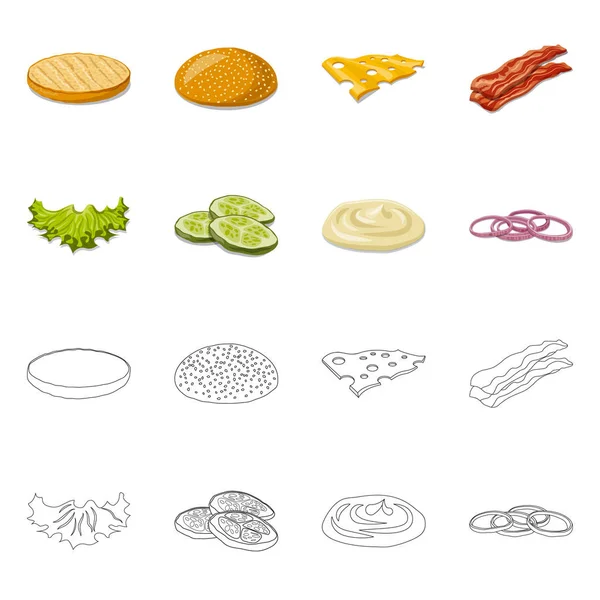 햄버거와 샌드위치 상징의 벡터 디자인입니다. 웹에 대 한 햄버거와 슬라이스 주식 기호 모음. — 스톡 벡터