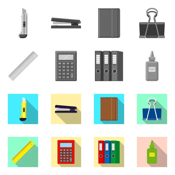 Design vettoriale dell'icona dell'ufficio e della fornitura. Set di icone vettoriali per ufficio e scuola per magazzino . — Vettoriale Stock