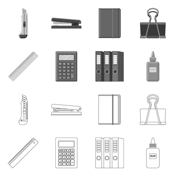 Conception vectorielle de bureau et icône d'approvisionnement. Collecte d'illustrations vectorielles de matériel scolaire et de bureau . — Image vectorielle