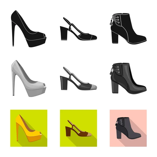 Векторный дизайн обуви и женского знака. Коллекция символов обуви и стопы для паутины . — стоковый вектор
