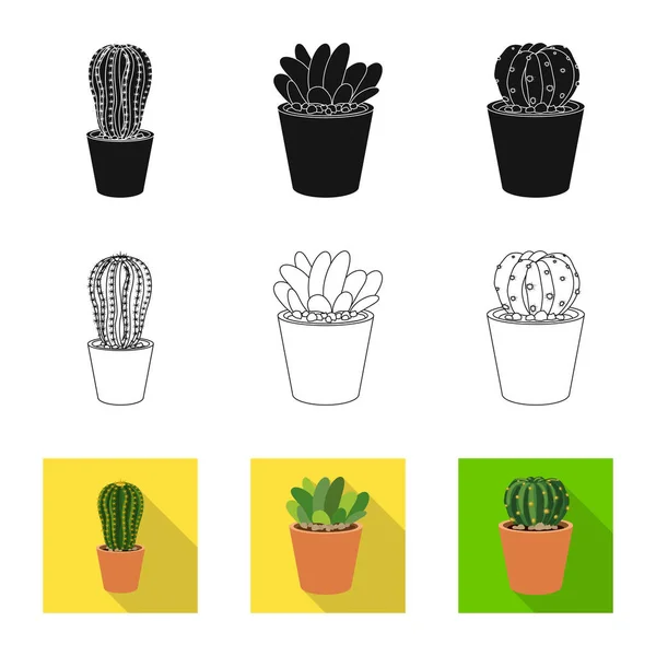 Ilustração vetorial de cacto e pote ícone. Conjunto de cactos e cactos símbolo de stock para web . — Vetor de Stock