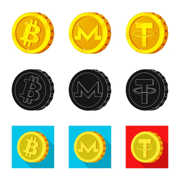 Diseño vectorial de criptomoneda e icono de moneda. Colección de criptomoneda y criptomoneda símbolo de stock para la web . — Archivo Imágenes Vectoriales