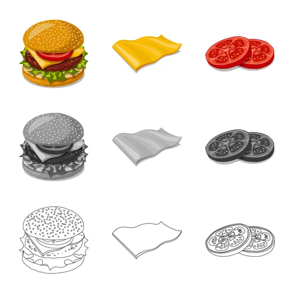 Isolerade objekt av burger och sandwich-ikonen. Samling av burgare och slice vektor ikon för lager. — Stock vektor
