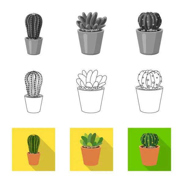 Illustrazione vettoriale di cactus e simbolo di pentola. Raccolta di icone vettoriali di cactus e cactus per stock . — Vettoriale Stock