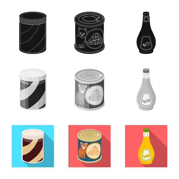 Vector illustration of can and food symbol. Set of can and package vector icon for stock. — Stock Vector