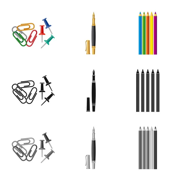 Vektor-Design von Büro- und Versorgungszeichen. Set von Büro und Schule Aktiensymbol für Web. — Stockvektor