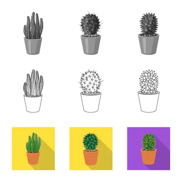 Progettazione vettoriale del cactus e dell'icona del vaso. Raccolta di icone vettoriali di cactus e cactus per stock . — Vettoriale Stock