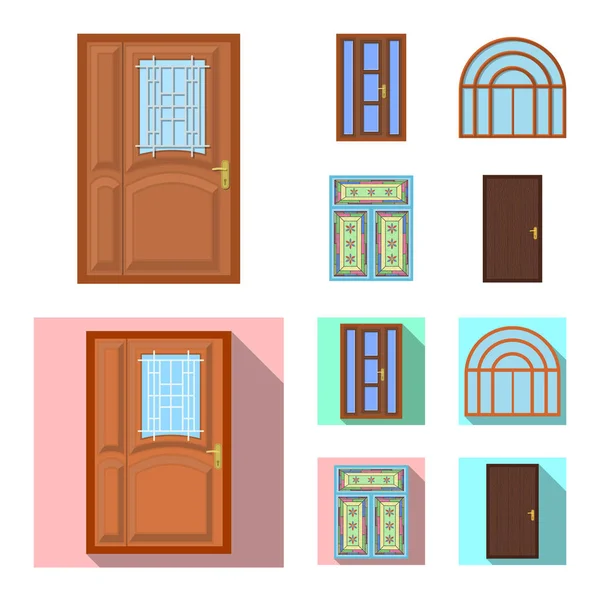 Isolerade objekt av dörren och fram logotypen. Uppsättning av dörren och trä vektor ikon för lager. — Stock vektor