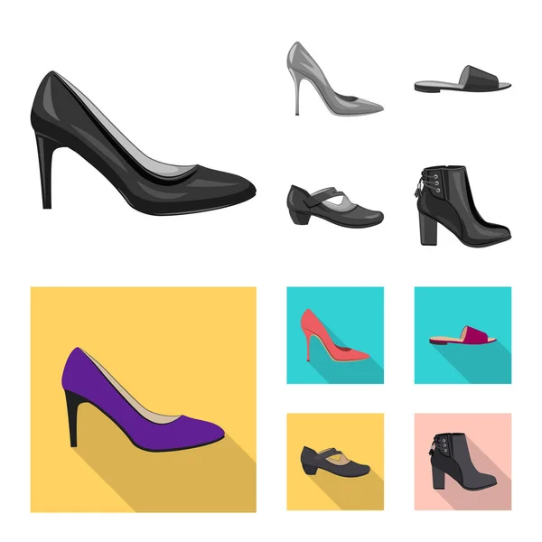 Ilustração vetorial de calçado e símbolo de mulher. Coleção de calçado e símbolo de estoque de pé de web . — Vetor de Stock