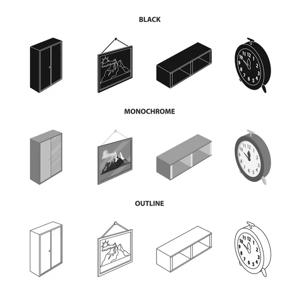 Vector ontwerp van de slaapkamer en kamer symbool. Aantal slaapkamer en meubelen aandelensymbool voor web. — Stockvector