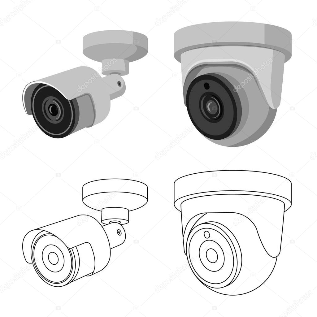 Isolated object of cctv and camera symbol. Set of cctv and system stock vector illustration.