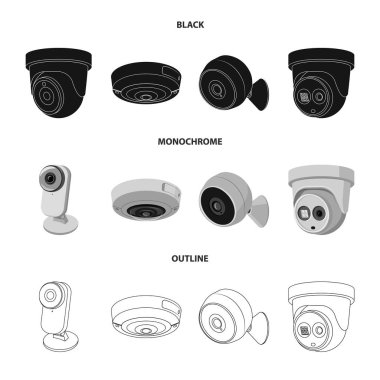 Cctv kamera simgesi yalıtılmış nesne. Hisse senedi için cctv ve sistem vektör simge kümesi.