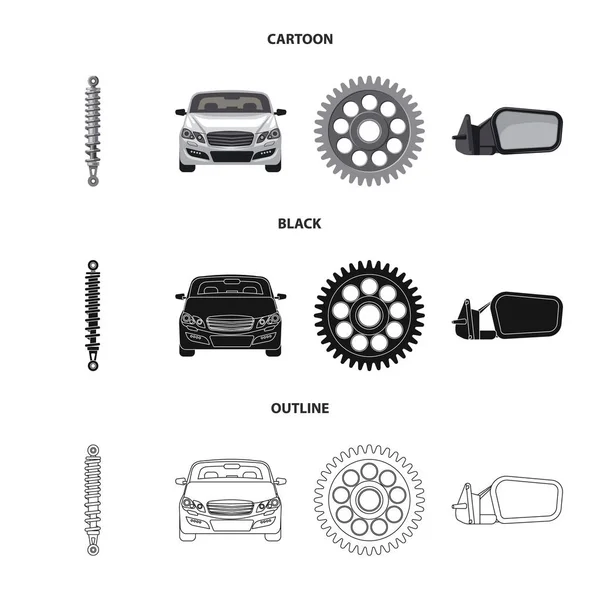Vectorillustratie van auto en deel symbool. Set van auto en auto aandelensymbool voor web. — Stockvector