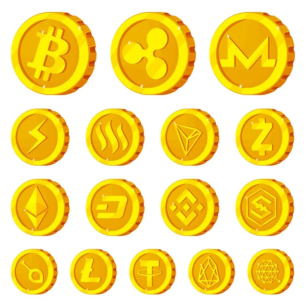 Cryptocurrency 和硬币标识的矢量插图。股票 cryptocurrency 和密码矢量图标的收集. — 图库矢量图片