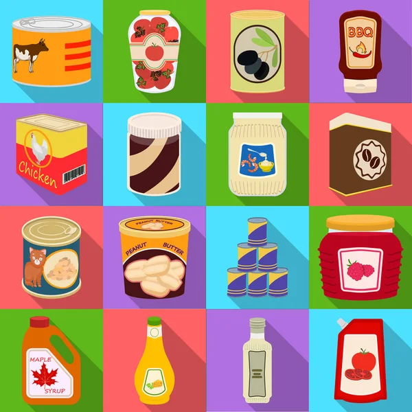 Ilustración vectorial del signo de lata y comida. Colección de lata y paquete de símbolo de stock para la web . — Archivo Imágenes Vectoriales