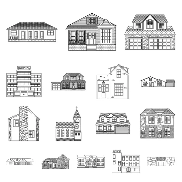 Ilustración vectorial de edificio e icono frontal. Conjunto de construcción y techo vector de stock ilustración . — Vector de stock