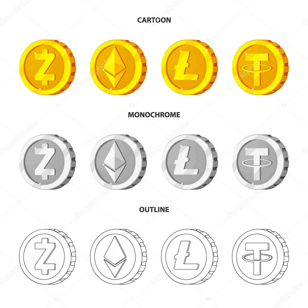 Vector design of cryptocurrency and coin sign. Collection of cryptocurrency and crypto vector icon for stock.