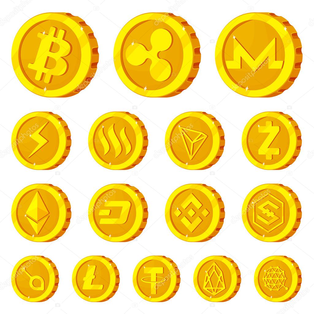 Isolated object of cryptocurrency and coin icon. Set of cryptocurrency and crypto stock symbol for web.