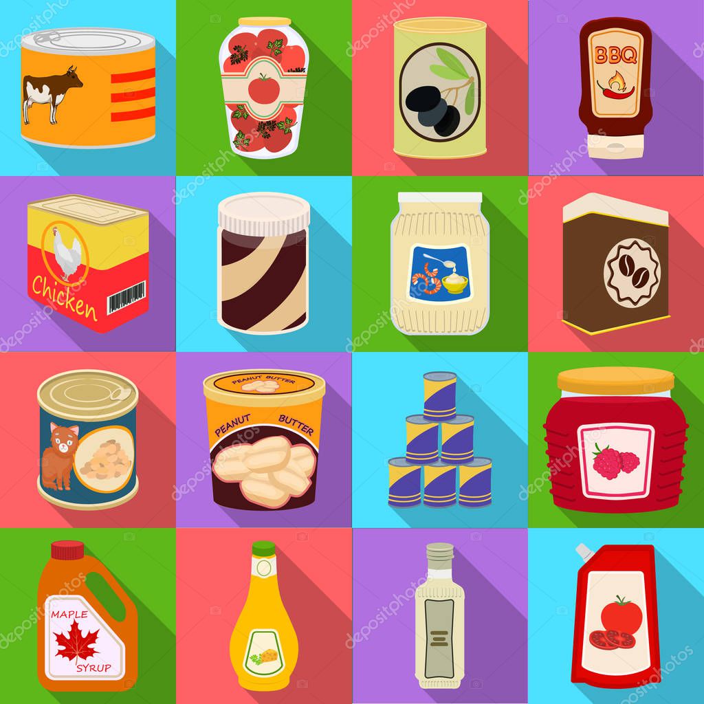 Isolated object of can and food logo. Set of can and package stock vector illustration.