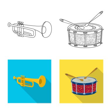 Müzik ve melodi logo vektör tasarımı. Hisse senedi için müzik ve araç vektör simge kümesi.